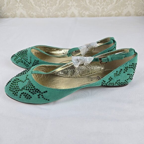 Nature Breeze Size 8 Green T-Strap Ballet Flats Crystal Embellishments NWOT - Picture 4 of 13